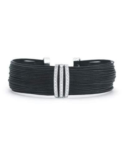 Multi-row Stacked Bangle W/ Diamond, Black