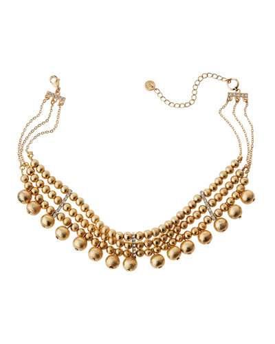 Golden Triple-strand Beaded Choker Necklace