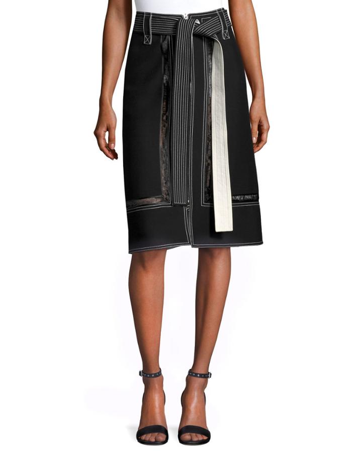 Lace-inset Belted Zip-front