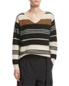 Striped Wool-cashmere-silk V-neck