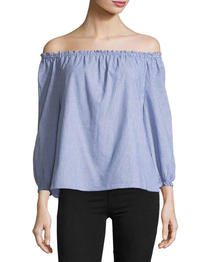 Bamboo Off-the-shoulder Striped Cotton Top