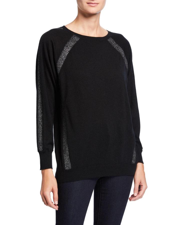 Metallic-trim Long-sleeve Cashmere Pullover