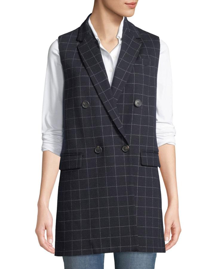 Double-breasted Windowpane Wool-blend Vest