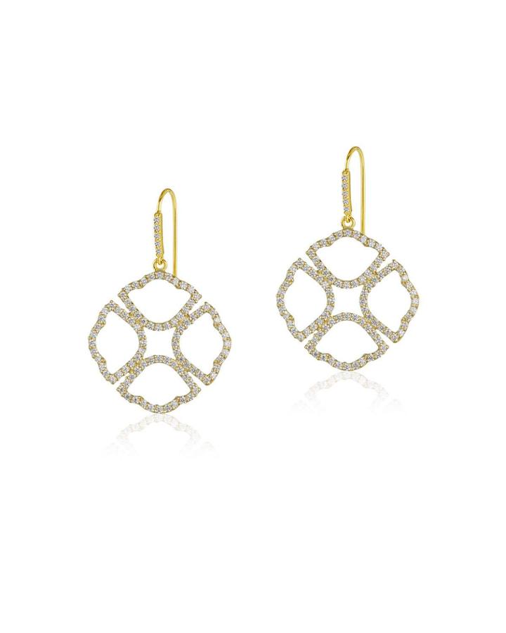 Lotus Clover Silhouette Drop Earrings With Diamonds