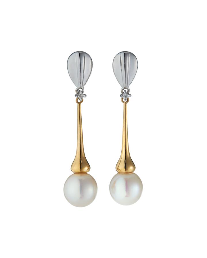 Two-tone Stick Dangle Pearl Earrings