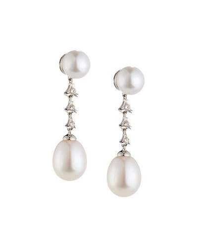 14k Freshwater Pearl & Diamond Dangle Earrings