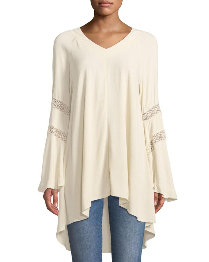 Lace-striped Sleeve Flared Tunic