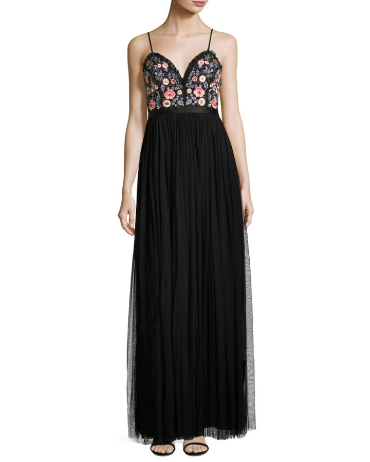 Whisper Embellished Georgette Maxi Dress, Black