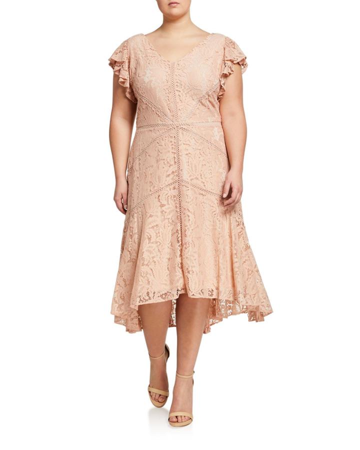Plus Size Lace Lattice High-low Dress