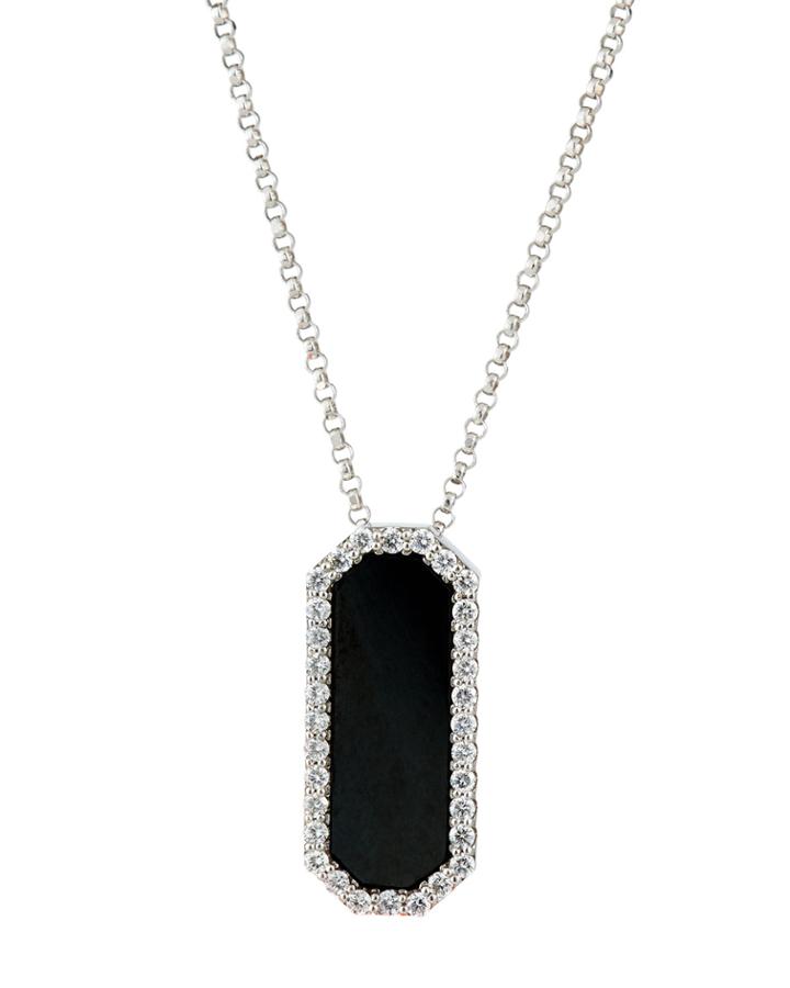 18k White Gold Black Jade Pendant Necklace W/ Diamonds