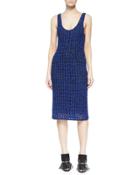 Sleeveless Open Crochet Tank Dress, Cobalt/black