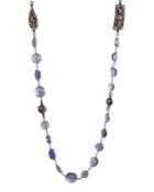Black Silver Strand Necklace With Purple Iolite & Multicolor Diamonds,