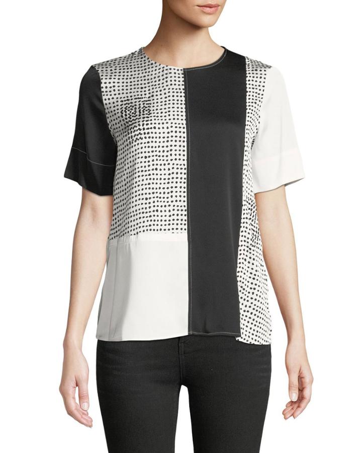 Patchwork Painted Polka-dot Short-sleeve Top