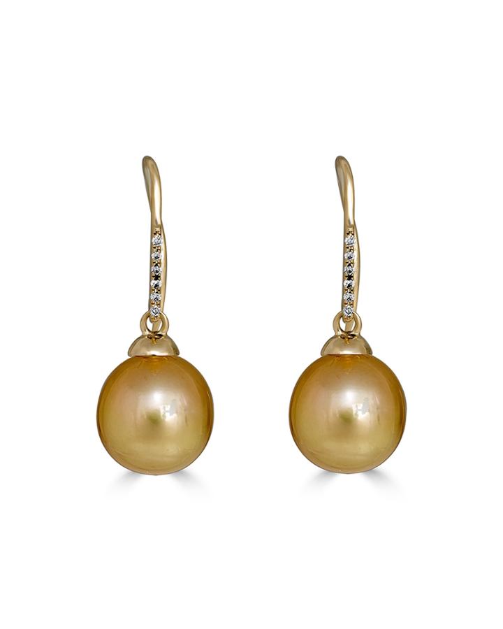 14k Diamond Gold Pearl Earrings