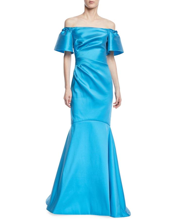 Off-the-shoulder Metallic Super Stretch Trumpet Gown