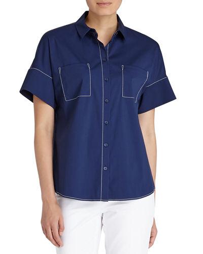 Rosalia Topstitch Button Blouse