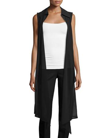 Sheer-front Long Vest, Black