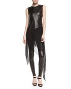 Asymmetric-hem Sleeveless Top, Black