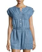 Chambray Cap-sleeve Short Jumpsuit,