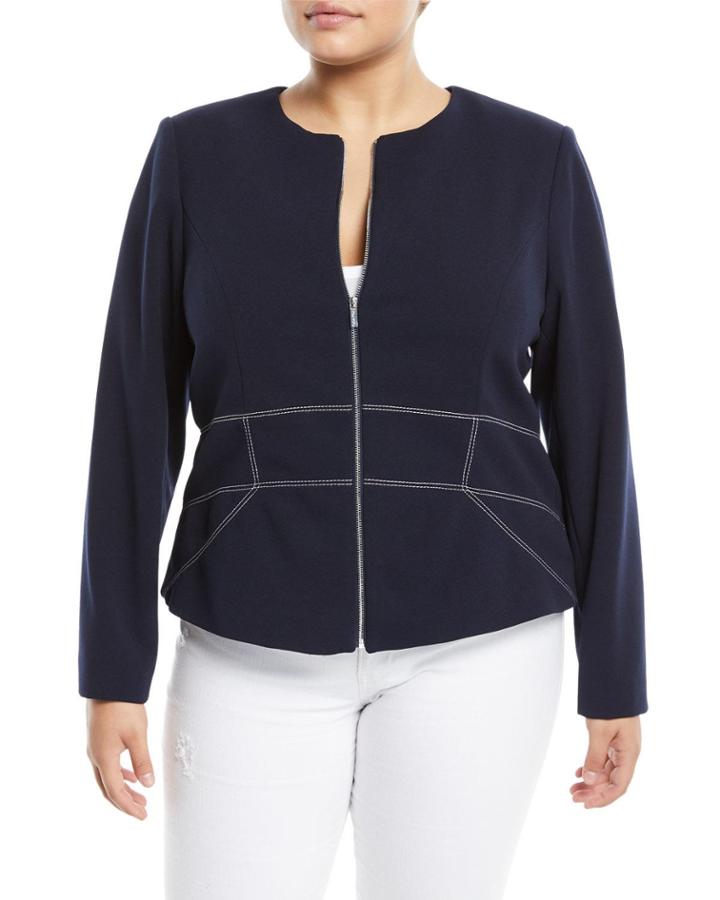 Contrast-stitched Crewneck Zip-front Jacket,
