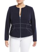 Contrast-stitched Crewneck Zip-front Jacket,
