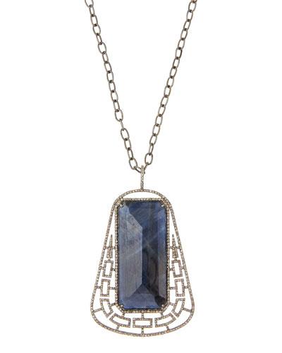 Long Geometric Sapphire & Diamond Pendant Necklace