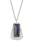 Long Geometric Sapphire & Diamond Pendant Necklace
