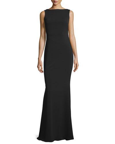 Sleeveless Metallic Cowl-back Gown