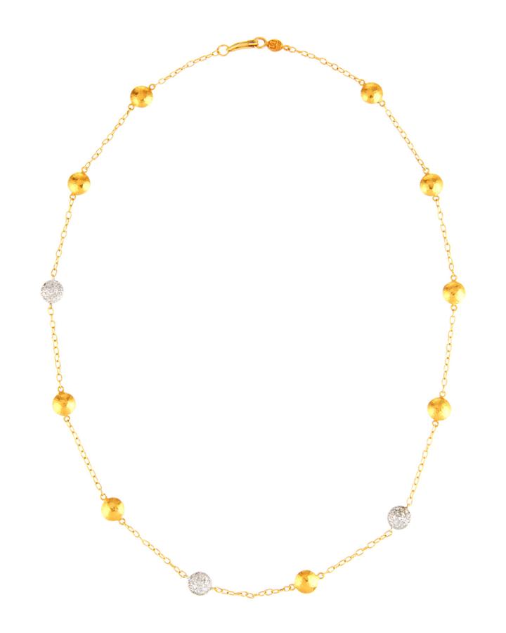 Mini Lentil Ice 3-diamond-station Gold Necklace