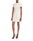 Short-sleeve Scallop Crystal-beaded A-line Mini Cocktail Dress