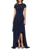 Ruffle-tiered Short Sleeve Evening Gown