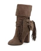 Fringe-bow Suede 85mm Bootie, Urban Gray