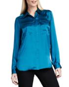Charmeuse Button-front Blouse, Teal,