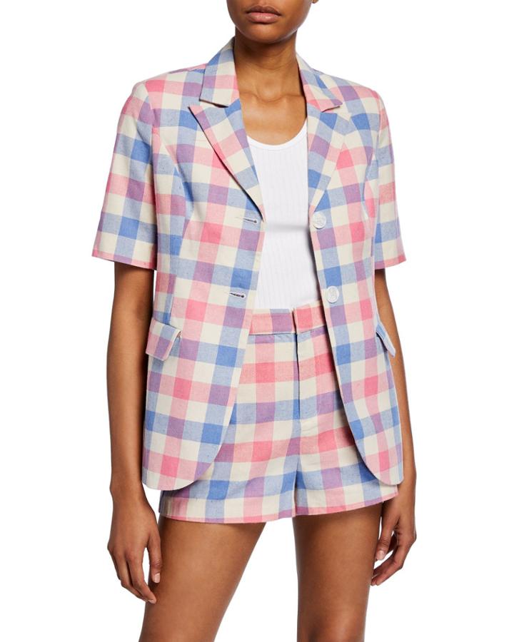 Check Structured Two-button Short-sleeve Blazer