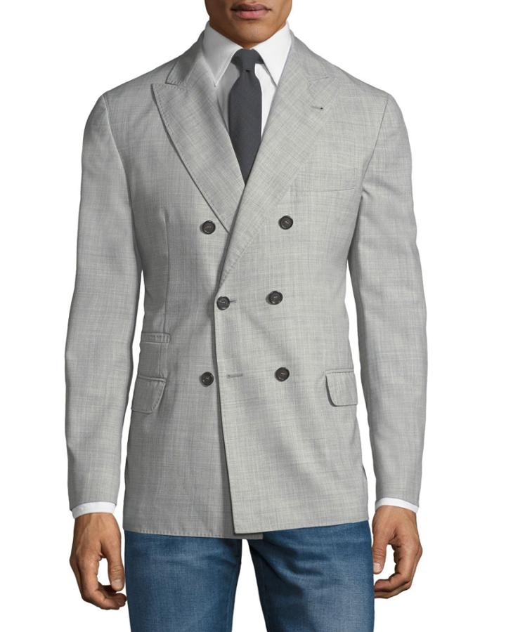 Double-breasted Herringbone Wool-cloth Blazer Jacket