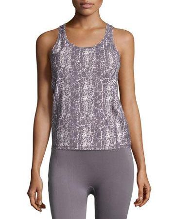 Cut-out Crackle-print Performance Tank Top, Cream/shark