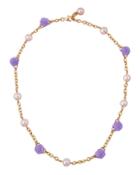 18k Rose Gold Lavender Jade & Pearl Station Necklace