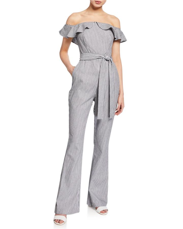 Railroad Striped Strapless Jumpsuit