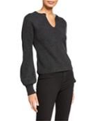 Split-neck Full-sleeve Ribbed Top