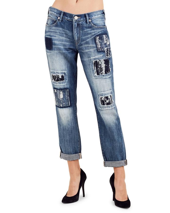 Cameron Jacquard Patch Distressed Straight-leg Jeans