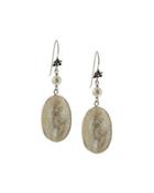 Carved Mother-of-pearl Oval Dangle Earrings