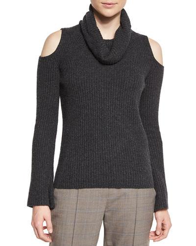 Torrence Cashmere Cowl-neck Cold-shoulder Ribbed