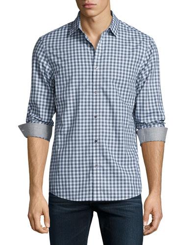 Tailored-fit Plaid-print Sport Shirt, River Blue