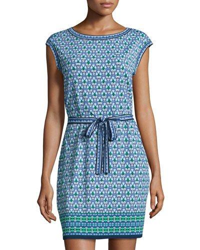 Floral-print Cap-sleeve Dress, Navy/leaf Panel