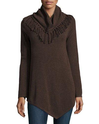 Cashmere Fringe-neck Tunic, Brown
