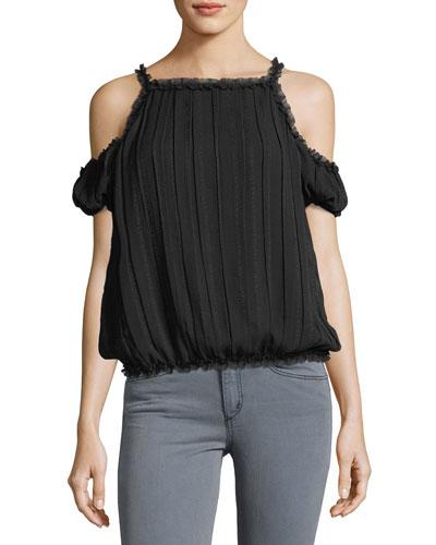Dobby Striped Cold-shoulder Top