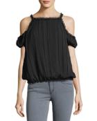 Dobby Striped Cold-shoulder Top