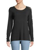 Lace-up Sleeve Mesh-shoulder Top