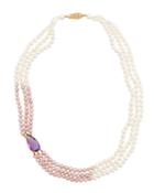 14k 3-row Pearl & Amethyst Necklace