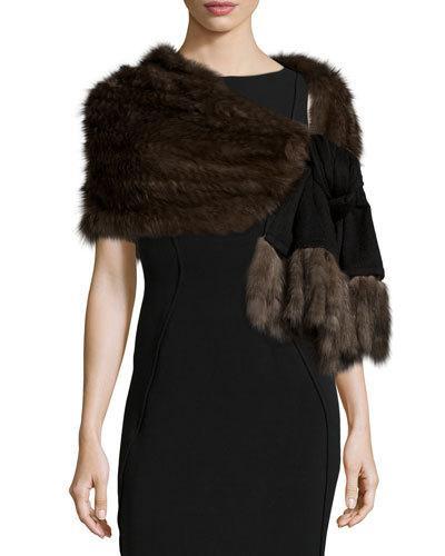 Sable-fur Fringe Cashmere Wrap, Black